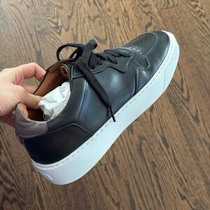 Aquatalia Black Leather Low-Top Sneaker with White Platform